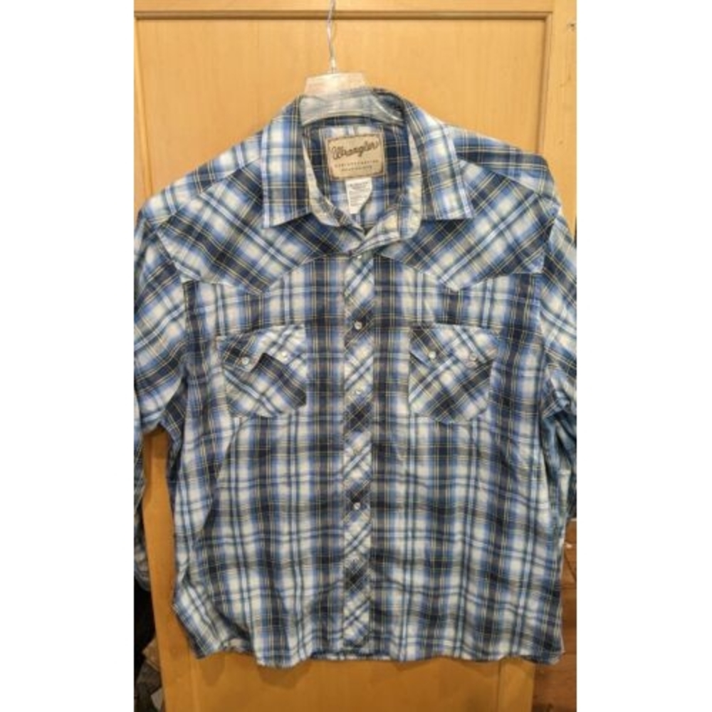WRANGLER PEARL‎ SNAP Western Shirt Mens XL LONG SLEEVE plaid Snap Fashion
